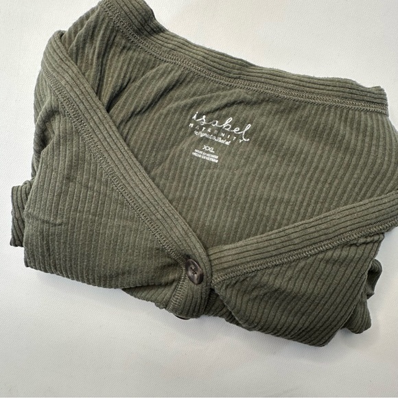 Ingrid and Isabel Maternity Button Shirt Womens Top XXL Olive Ribbed Stretch - Picture 4 of 12